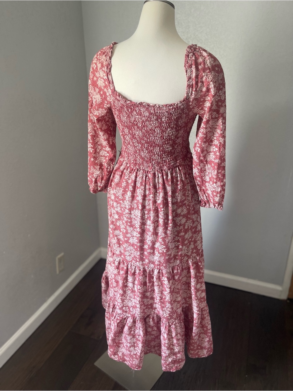 Lucky Brand Rose Pink Floral Smocked Maxi Dress with Puff Sleeves - Picture 3 of 6